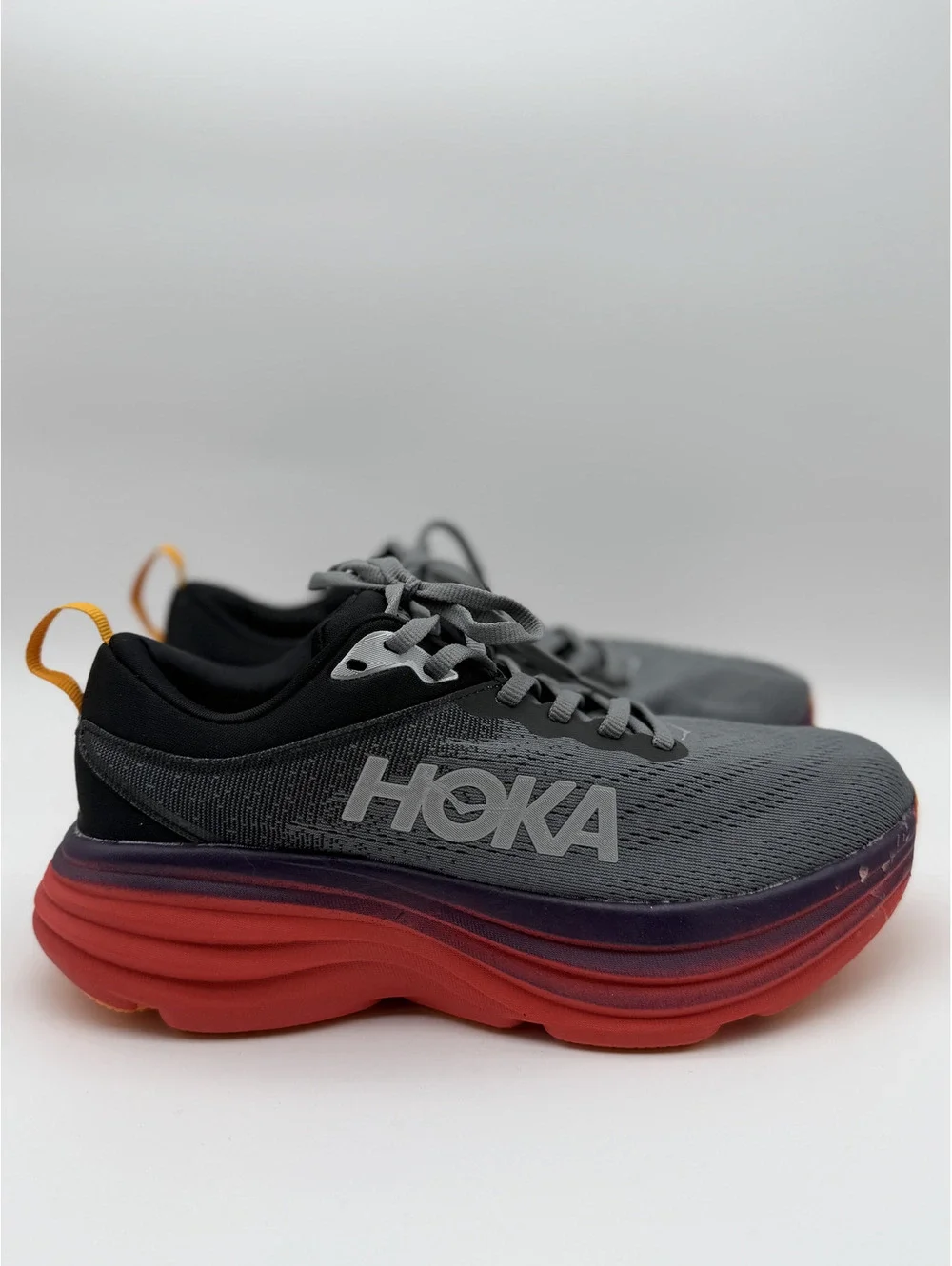 Hoka Bondi 8 Men's Running Shoes Castlerock Flame Gray Red, Size 7.5